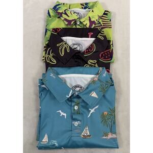 3) Proud 90 Golf Polos Mens Medium Print Shirt Stretch Performance Short Sleeve